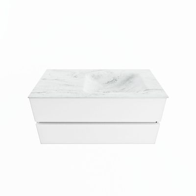 MONDIAZ VICA-DLUX 100cm badmeubel onderkast Talc 2 lades. Inbouw wastafel CLOUD rechts 1 kraangat, kleur Opalo.