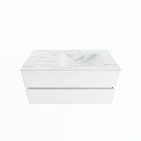 MONDIAZ VICA-DLUX 100cm badmeubel onderkast Talc 2 lades. Inbouw wastafel CLOUD rechts 1 kraangat, kleur Opalo.