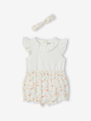 Set voor baby's met romper short en hoofdband ecru
