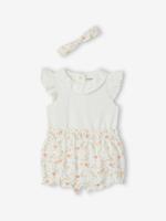 Set voor baby's met romper short en hoofdband ecru