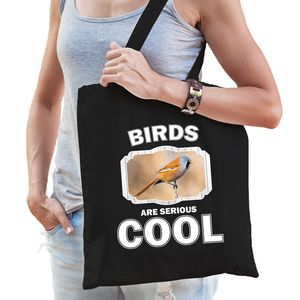 Katoenen tasje birds are serious cool zwart - vogels/ baardmannetje vogel cadeau tas