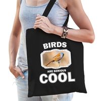 Katoenen tasje birds are serious cool zwart - vogels/ baardmannetje vogel cadeau tas