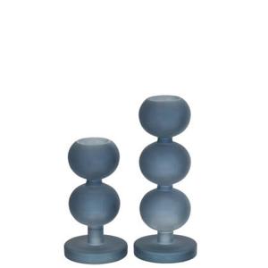 J-Line kandelaar Malik - glas - blauw - set van 2