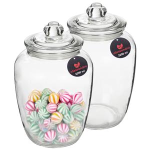 Alessandro Snoeppot/voorraadpot - 2x - met deksel - luchtdicht - glas - 2200 ml - D15 x H24 cm