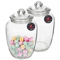 Alessandro Snoeppot/voorraadpot - 2x - met deksel - luchtdicht - glas - 2200 ml - D15 x H24 cm