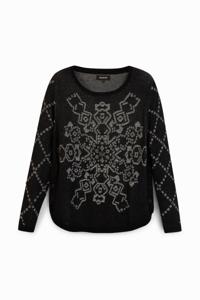 Fijn gebreide trui met print - BLACK - XXL