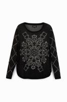 Fijn gebreide trui met print - BLACK - XXL Fijn gebreide trui met print - BLACK - XXL
