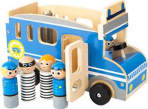 Houten politie auto XL - blauw/wit