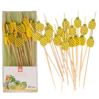 Cocktail/tapas prikkers - ananas - 60x stuks - bamboo - 12 cm