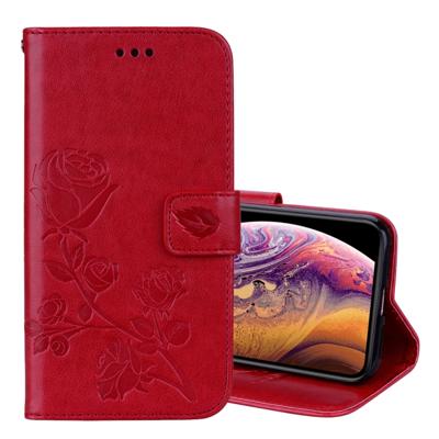 Rose reliëf horizontale Flip PU lederen draagtas voor iPhone XS Max met houder & kaartsleuven & portemonnee (rood)