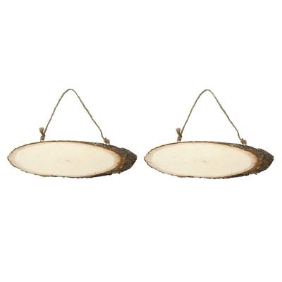 Hobby boomstam ophang bord - 2x - 23 x 6 cm - boomschijf bordjes - naambordje - huisnummer bordje