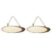 Hobby boomstam ophang bord - 2x - 23 x 6 cm - boomschijf bordjes - naambordje - huisnummer bordje