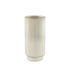 PTMD Eviera Pearl shiny glazed ceramic pot ribbed round