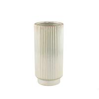 PTMD Eviera Pearl shiny glazed ceramic pot ribbed round - thumbnail