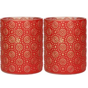 2x stuks luxe theelichthouder/kaarsenhouder - rood/goud - glas - D10 x H12 cm