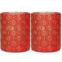 2x stuks luxe theelichthouder/kaarsenhouder - rood/goud - glas - D10 x H12 cm