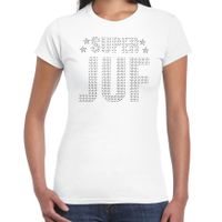 Glitter Super Juf t-shirt wit rhinestones steentjes voor dames - Glitter cadeau shirt/ outfit