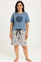 Medaillon dames shortama katoen - "Grey Flower" Korte mouwen - Korte broek
