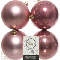 Decoris Kerstballen - 4x st - oudroze - D10 cm - kunststof - kerstversiering - thumbnail