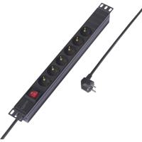 Sygonix SY-6736978 Stekkerdoos 19 inch 6-voudig Zwart Randaarde stekker 1 stuk(s)