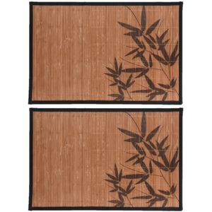 8x stuks rechthoekige placemats 30 x 45 cm bamboe bruin met zwarte bamboe print 3