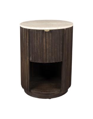 Dutchbone Bijzettafel/Nachtkastje 'Marlow' Mangohout en Travertin
