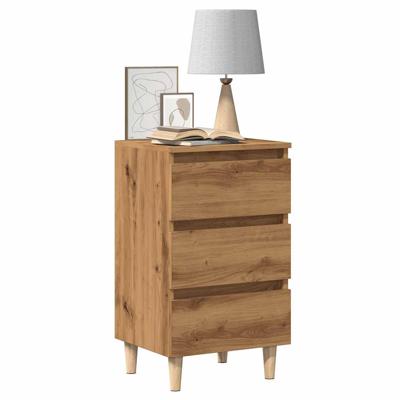 Nachtkastje 40x35x69 cm bewerkt hout artisanaal eikenkleur