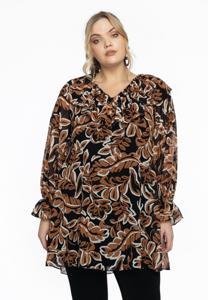 Yoek Tunic frilled V-neck BOTANIQUE | Zwart | Maat 46/48