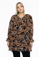 Yoek Tunic frilled V-neck BOTANIQUE | Zwart | Maat 58/60