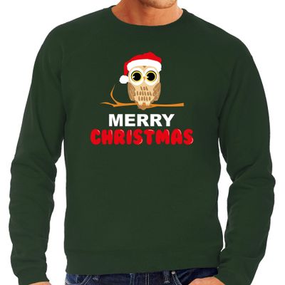Leuke dieren Kersttrui christmas uil Kerst sweater groen voor heren