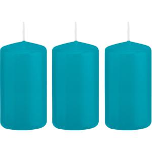 Cilinderkaars/stompkaars - 3x - turquoise - 6 x 12 cm - 40 branduren