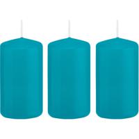 Cilinderkaars/stompkaars - 3x - turquoise - 6 x 12 cm - 40 branduren