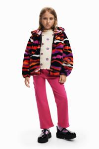 Jas met bontlook en multicolor dierenprint - RED - 13/14