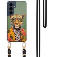 Samsung Galaxy A16 hoesje met zwart koord - Luipaard hipster