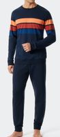 Schiesser pyjama met boorden blauw met papaya