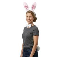 Sexy bunny verkleedset - 3-delig - roze / wit - pluche - vrijgezellenfeest - team bride - thumbnail