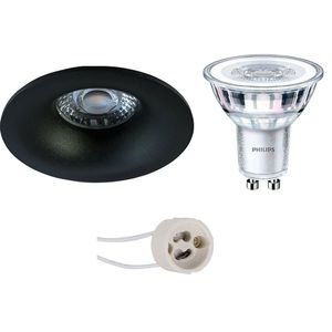 LED Spot Set - Pragmi Nora Pro - GU10 Fitting - Inbouw Rond - Mat Zwart - Ø82mm - Philips - CorePro 827 36D - 5W - Warm Wit 2700K - Dimbaar