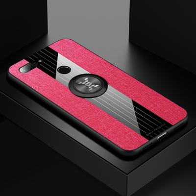 Voor Xiaomi Mi 8 Lite XINLI stiksels doek textuur schokbestendig TPU beschermhoes met ring houder (rood)