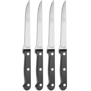 Vleesmessen set - 4x stuks - zwart - RVS/kunststof - 23 cm - steakmessen - bestek set