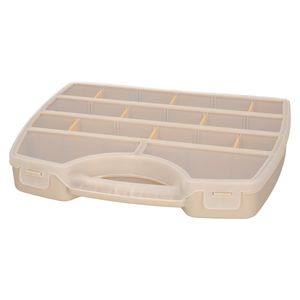 Opbergkoffertje/opbergdoos/sorteerbox - 13-vaks - kunststof - beige - 25 x 21 x 4 cm