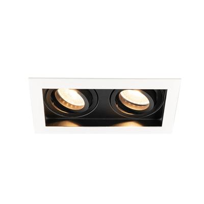 Durham - LED Inbouwspot - 8 watt 690 lumen - 2700K Warm wit - Dubbel - GU10 - Kantelbaar - IP20 voor binnen - Rechthoek - Wit/Zwart