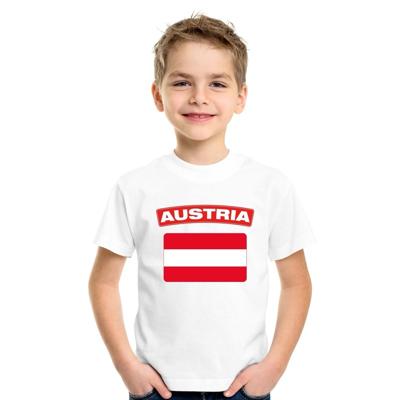 Supporters kleding - t-shirt van vlag Oostenrijk - wit - voor kinderen - korte mouwen - sport
