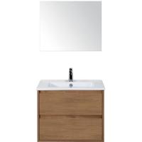 Porto Badmeubelset 70 cm - Honey - Keramische Wastafel Wit Slim met Spiegel