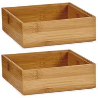 2 Stuks Kast/lade/make-up organizers bamboe hout bakje 15 x 15 x 5 cm - thumbnail