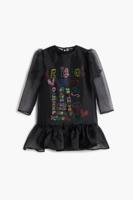 Jurk met 3/4 mouwen en lettering - BLACK - 9/10