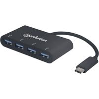 Manhattan USB-Hub USB 3.2 Gen 1-hub 4 poorten Met USB-C stekker Zwart