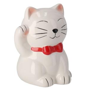 Spaarpot Kat - dieren thema - 13 x 14 x 17 cm - wit - porselein - kinderen