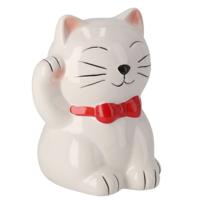 Spaarpot Kat - dieren thema - 13 x 14 x 17 cm - wit - porselein - kinderen