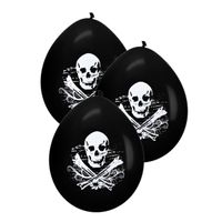 8x Piraten feestje ballonnen met schedel zwart 28 cm   -