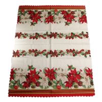 Kerst thema print tafelkleed van 150 x 180 cm - Kerstbloemen print in ecru/groen/rood